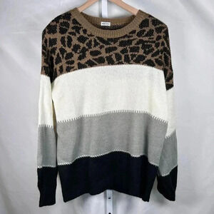 2/$30 Urban Bliss Size Large Oversized Colorblock Sweater Animal Print